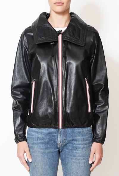                                         Leather Hooded Zip Jacket -1