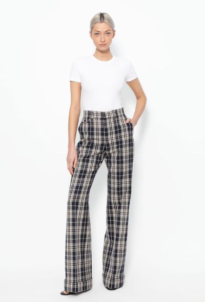                             Checkered High-Waisted Trousers - 1
