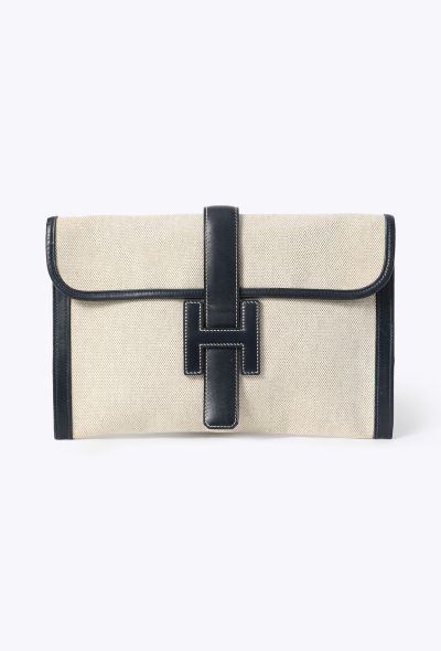 Hermès Vintage Toile H & Navy Box Jige Clutch - 1