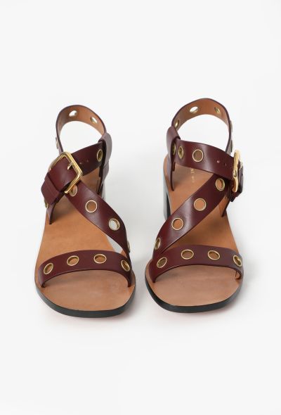 Céline Leather Eyelet Sandals - 2