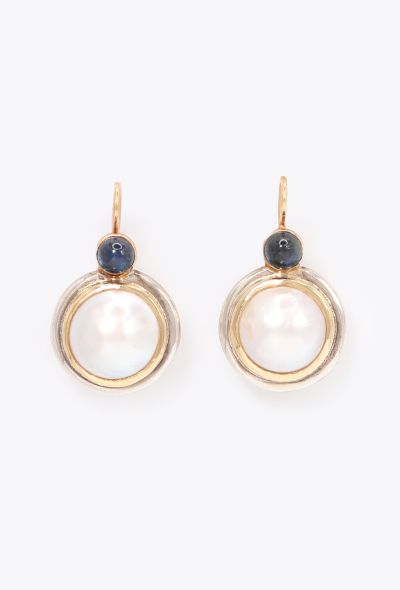 Vintage Fine Jewelry 18k Yellow Gold, Sapphire & Pearl Earrings - 1 Vintage Fine Jewelry 18k Yellow Gold, Sapphire & Pearl Earrings - 1
