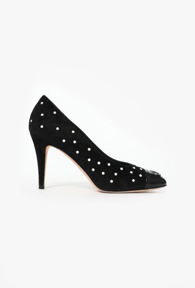 Chanel Pearl Appliqué Suede Pumps - 1