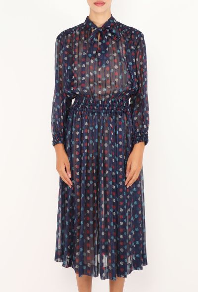 Céline Printed Silk Lavallière Dress, 1970s - 2