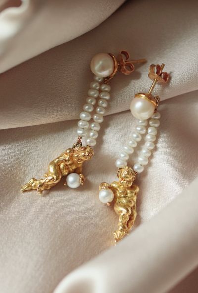 Modern Fine Jewelry Germano Gioielleria 18k Yellow Gold & Pearl Earrings - 2 Modern Fine Jewelry Germano Gioielleria 18k Yellow Gold & Pearl Earrings - 2