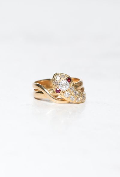 Vintage & Antique 18k Gold, Diamond & Ruby Snake Ring - 1