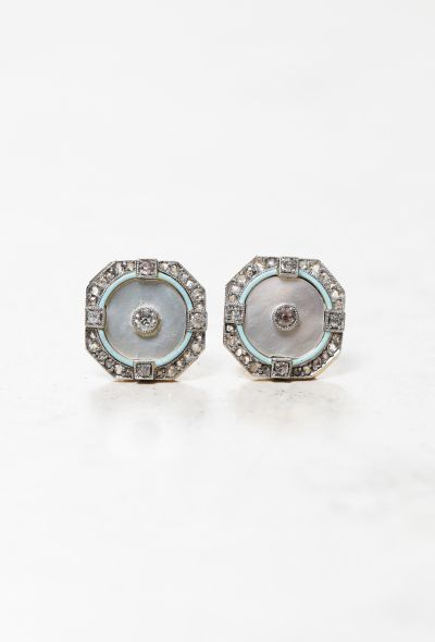                             18k Gold, Platinum, Mother-of-Pearl, Enamel & Diamond Art Deco Earrings - 1