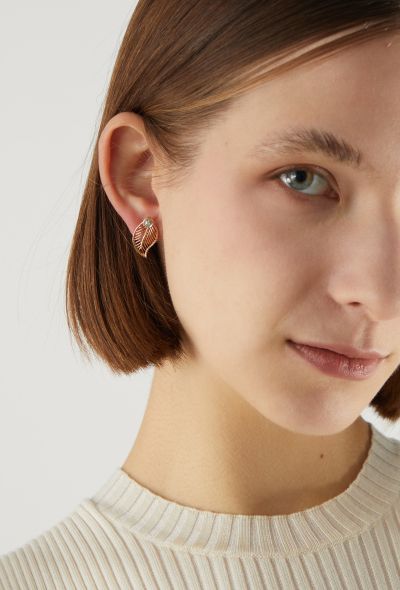 Vintage Fine Jewelry 18K Rose Gold Leaf Diamond Earrings - 2