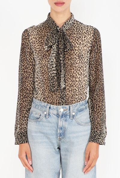 Saint Laurent Leopard Silk Lavallière Blouse - 1