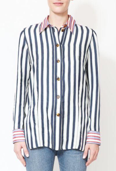                                         Striped Colorblock Silk Shirt -2