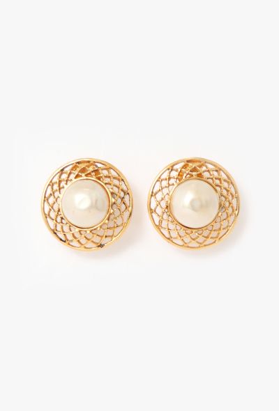 Chanel Vintage Embossed Pearl Clip Earrings - 1 Chanel Vintage Embossed Pearl Clip Earrings - 1