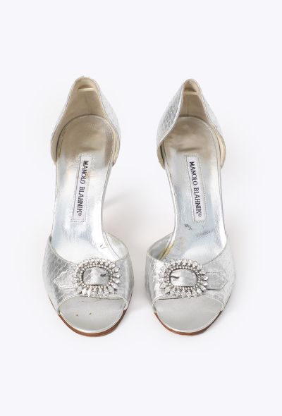 Manolo Blahnik Sedaraby Silver Embossed Pumps - 2