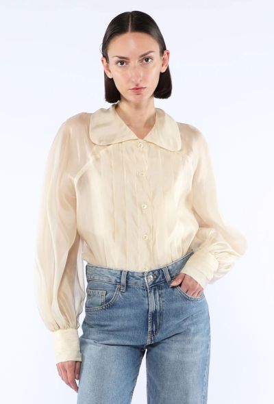 Chanel Silk Pleated Clover Button Blouse, 1980s - 1
