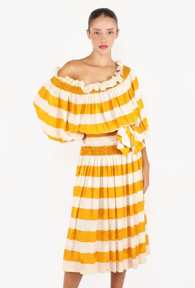 Nina Ricci Smocked Striped Silk Dress, 1970s - 2