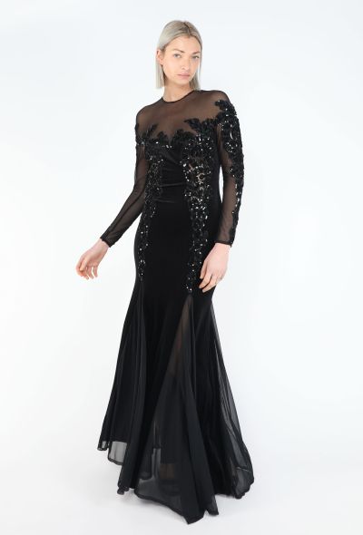 Azzaro STUNNING '70s Embellished Pistile Velvet Gown - 2