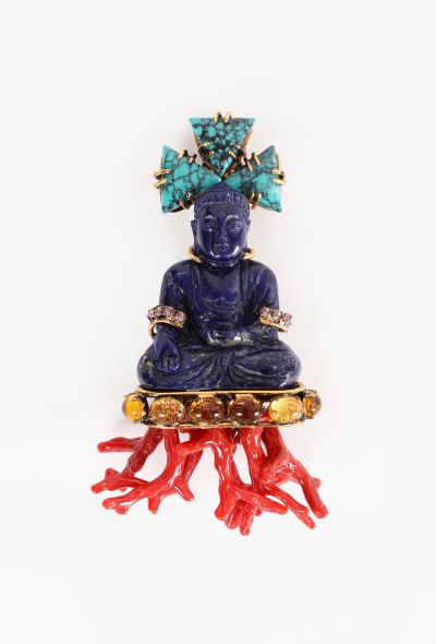 Iradj Moini Turquoise & Coral Buddha Brooch - 1
