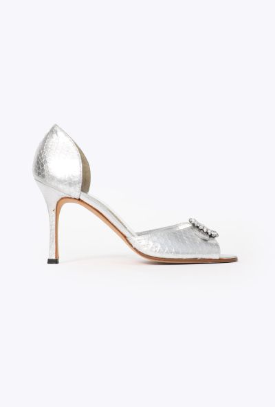 Manolo Blahnik Sedaraby Silver Embossed Pumps - 1