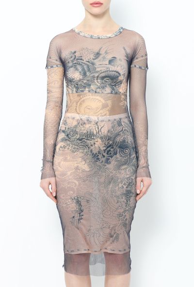 Jean Paul Gaultier '90s Tattoo Mesh Bodycon Dress - 2