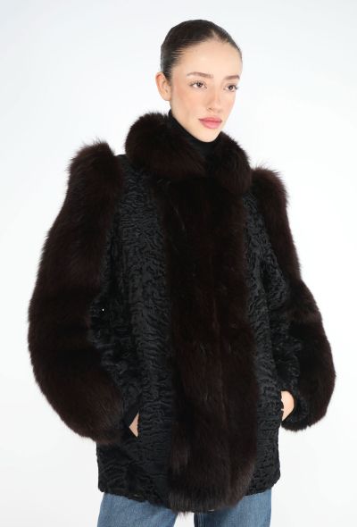 Astrakhan Fox Fur Trim Jacket - 1