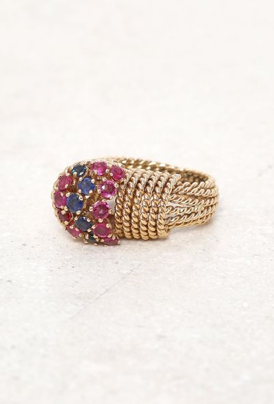 Vintage & Antique 18k Yellow Gold, Ruby & Sapphire Knot Ring - 2