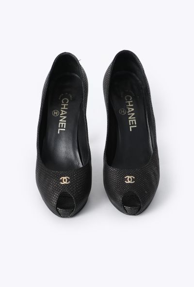 Chanel Metallic Embossed Peep-Toe Pumps - 2