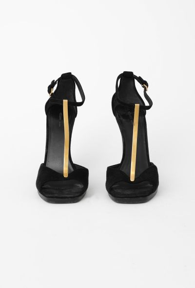 Céline Metallic T-Strap Suede Sandals - 2 Céline Metallic T-Strap Suede Sandals - 2