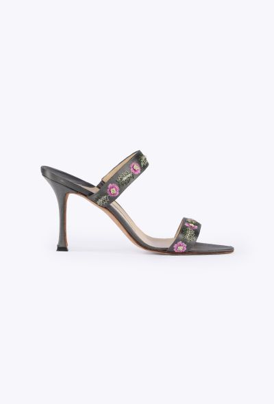 Manolo Blahnik Floral Embroidered Satin Mules - 1