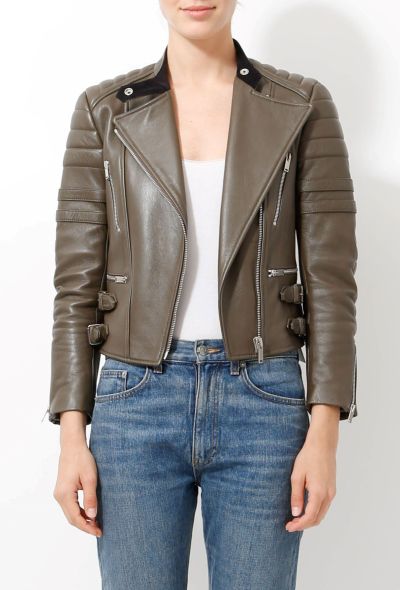 Céline Olive Leather Biker Jacket - 1
