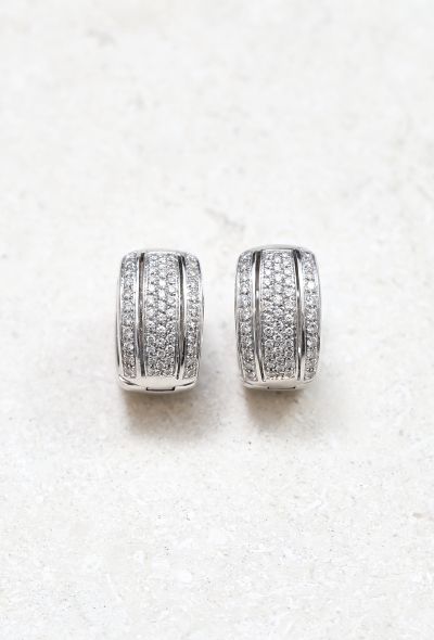                             18k White Gold & Diamond Hoop Earrings - 1