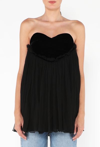 Saint Laurent 2019 Velvet & Chiffon Bustier Top - 1
