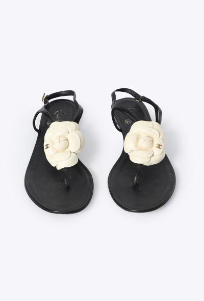 Chanel Camélia T-Strap Leather Sandals - 1