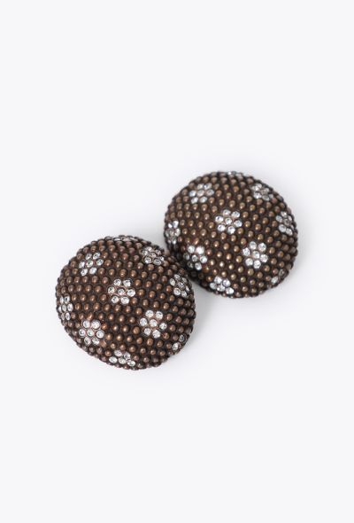 Saint Laurent Vintage Floral Strass Clip Earrings - 2