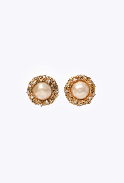 Chanel Vintage Camélia & Strass Pearl Earrings - 1