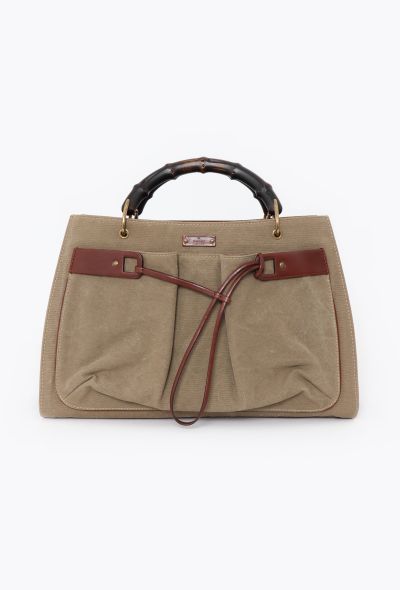 Gucci Khaki Canvas Bamboo Tote Bag - 1 Gucci Khaki Canvas Bamboo Tote Bag - 1