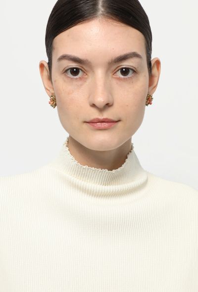 Vintage Fine Jewelry 18k Yellow Gold, Diamond & Coral Earrings - 2 Vintage Fine Jewelry 18k Yellow Gold, Diamond & Coral Earrings - 2