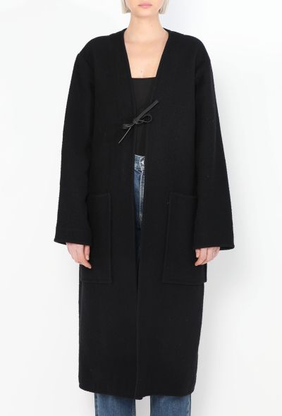 Céline Navy Belted Collarless Coat - 1 Céline Navy Belted Collarless Coat - 1