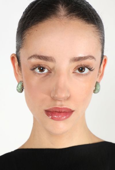 Vintage Fine Jewelry 18k White Gold and Peridot Mini Hoops Earrings - 2