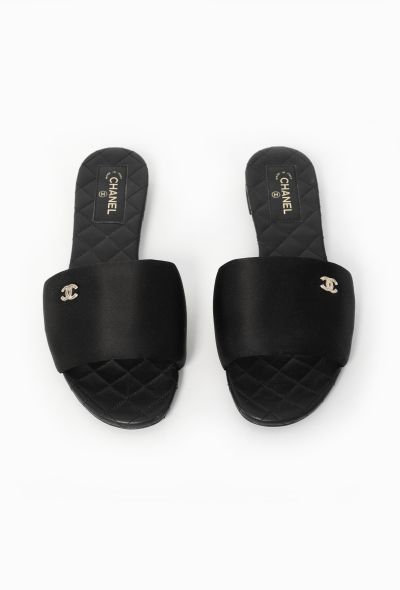 Chanel 2022 Satin Quilted 'CC' Slides - 1 Chanel 2022 Satin Quilted 'CC' Slides - 1