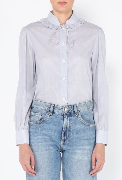 Céline S/S 2020 Pinstripe Prairie Lavallière Blouse - 1