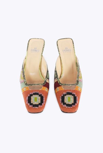 Fendi Beaded Snakeskin & Knit Mules, 2000s - 2