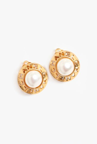 Chanel Vintage Pearl Logo Clip Earrings - 2 Chanel Vintage Pearl Logo Clip Earrings - 2