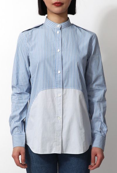                             Mao Collar Striped Shirt - 1