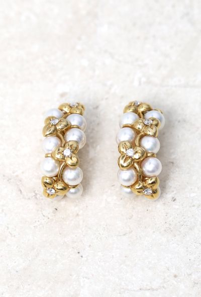 Fred 18k Yellow Gold, Diamond & Cultured Pearls Earrings - 1