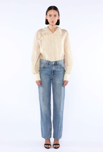 Chanel Silk Pleated Clover Button Blouse, 1980s - 2