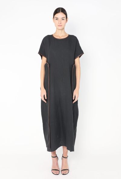 Céline S/S 2018 Leather Trim Linen Kaftan - 1 Céline S/S 2018 Leather Trim Linen Kaftan - 1