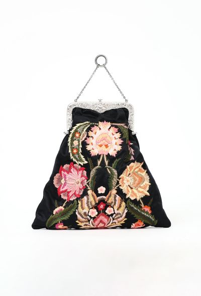                             Embroidered Floral Silk Pouch - 1