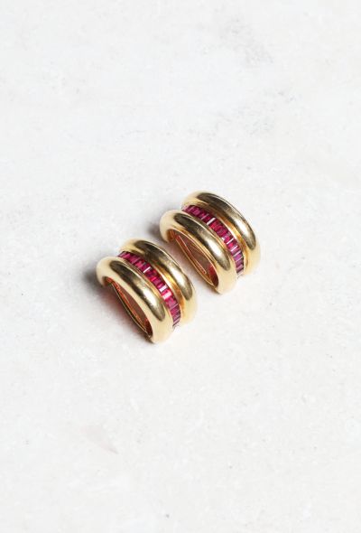                                         Vintage 18k Gold &amp; Red Stones Earrings-1