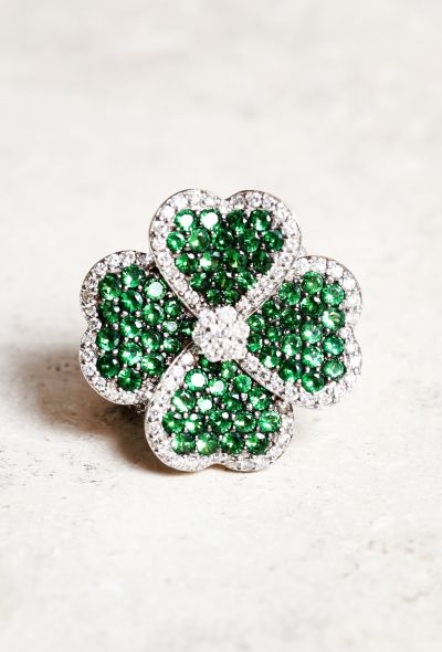                                         18k Gold, Diamond & Green Gemstone Clover Ring-1