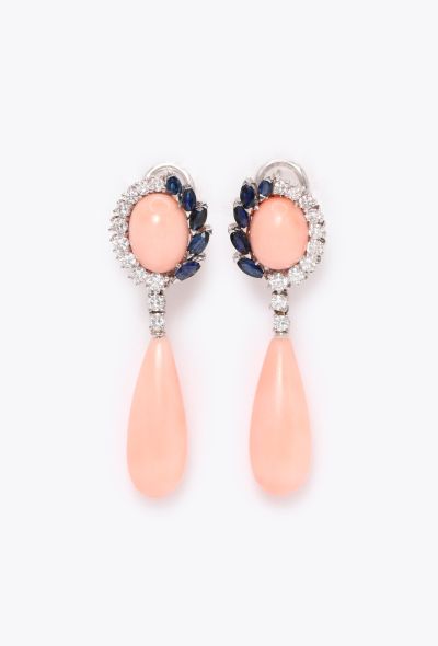 Vintage Fine Jewelry 18k White Gold, 1.50 Carats Diamond & Coral Earrings - 1 Vintage Fine Jewelry 18k White Gold, 1.50 Carats Diamond & Coral Earrings - 1