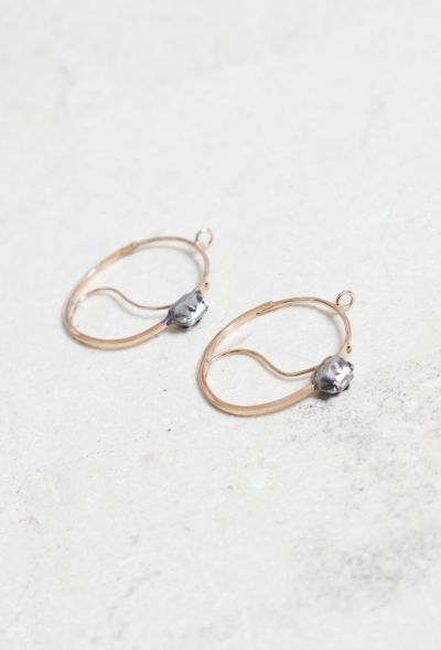                                         Antique 18k Gold, Silver & Diamond Fishhole Earrings-1