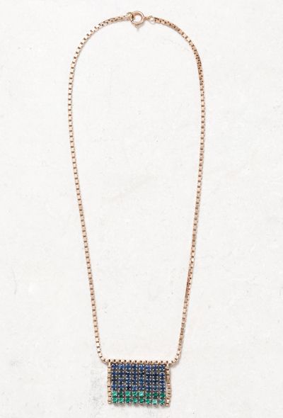                                         Vintage 18k Gold, Sapphire &amp; Emerald Fringe Necklace-1